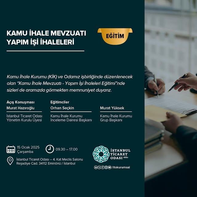 İstanbul Ticaret Odası, Kamu İhale Mevzuatı Hakkında Ücretsiz Eğitim Düzenliyor